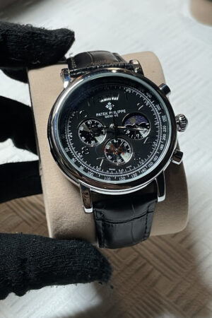 Premium Black Dial Chronograph Leather Watch – Luxury Business Edition