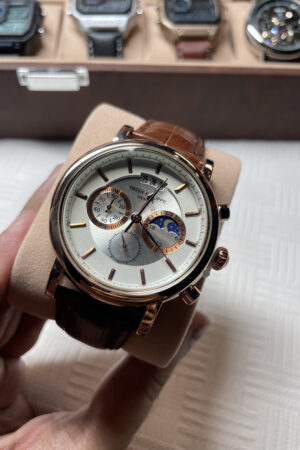 Elegant White Dial Rose Gold Watch with Moonphase – Classic Gentleman Series